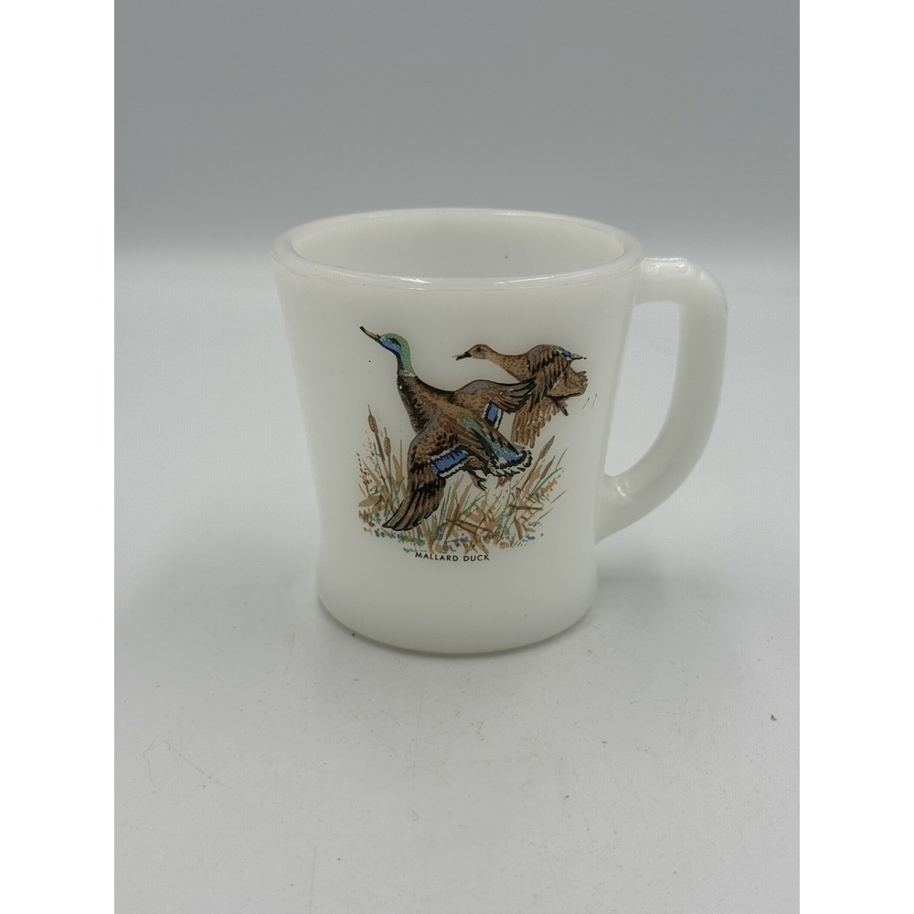 Vintage Fire King Oven Ware "Mallard Duck" Game Bird Coffee Mug Cup Milk Glass